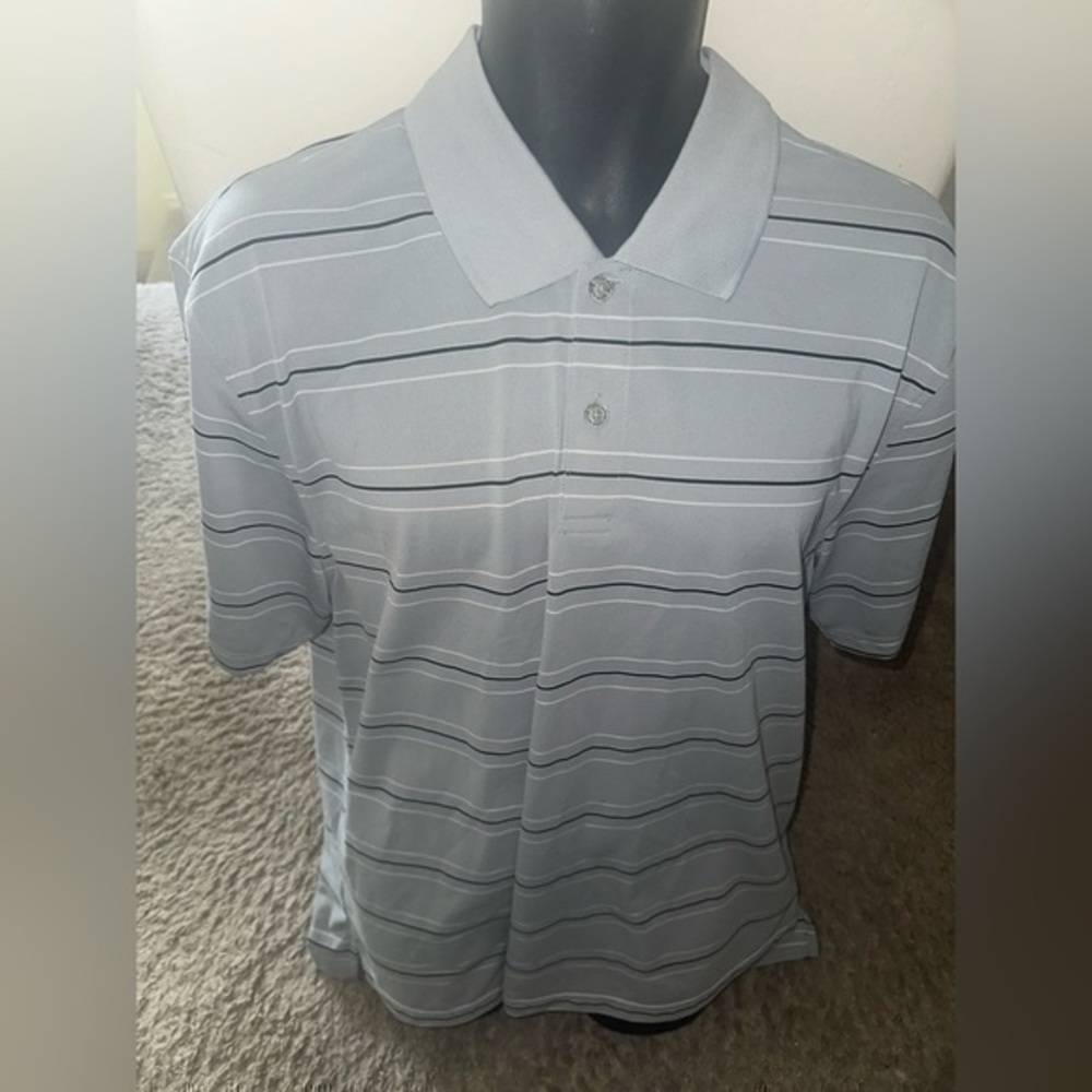 Men’s used Izod X-treme function golf polo striped grey shirt size XL